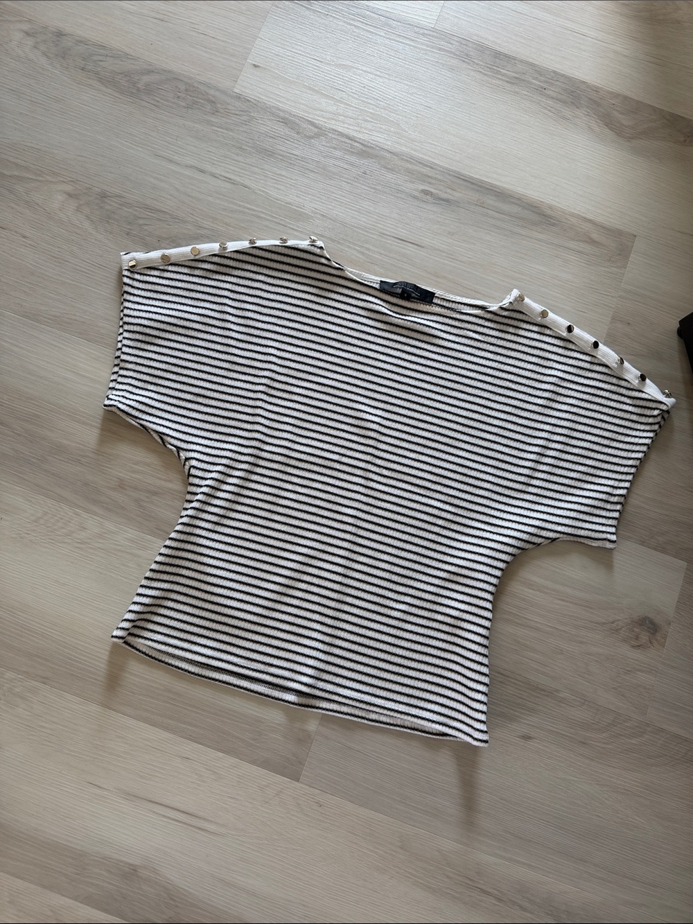 White House Black Market Black & White Striped Boatneck Short-Sleeve Top